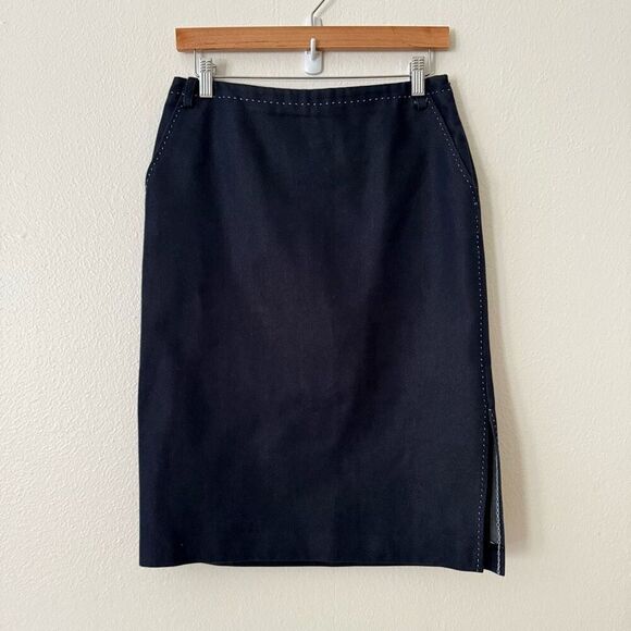 Max Mara Made in Italy Women's Size 6 Navy Blue 6" Slit Side Zipper A Line Skirt - Picture 1 of 9